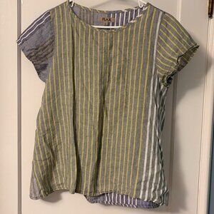 FLAX Sun Tee 100% linen multicolor stripe size small oversized lagenlook